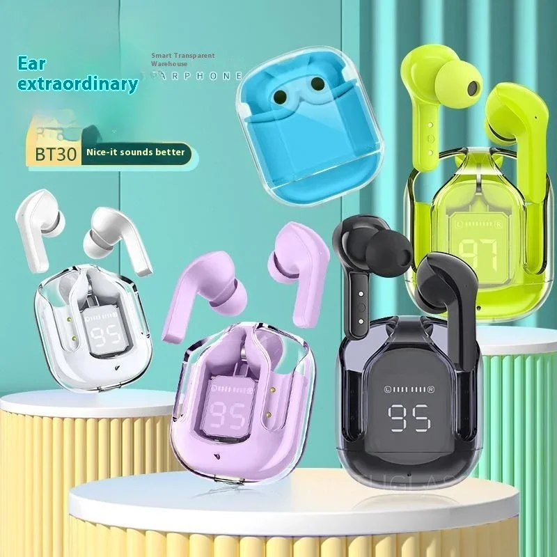 

Transparent Colorful Bluetooth Earbuds Digital Display Wireless Earphones for Music Sports Daily Use