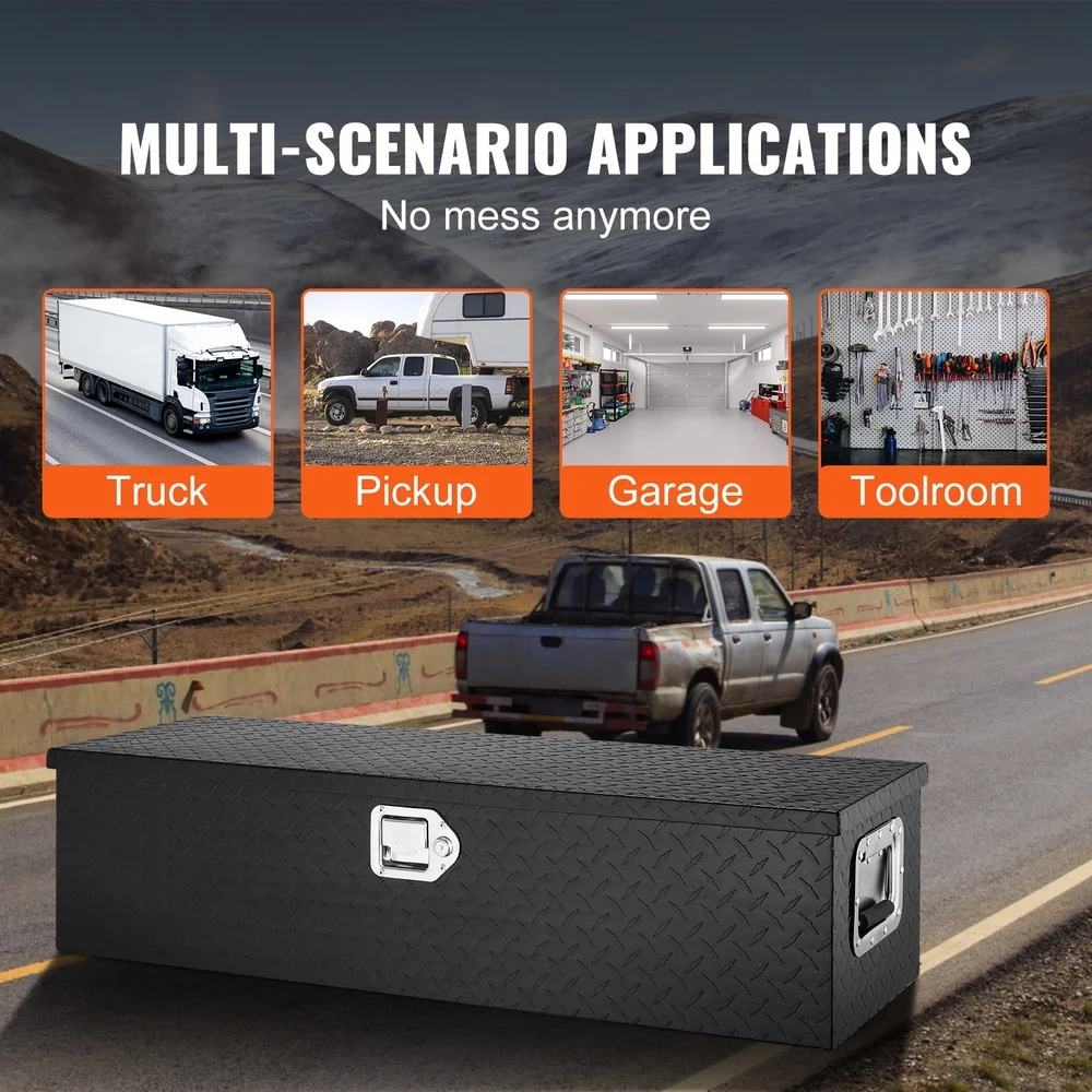 Heavy-Duty Aluminum Truck Tool Box 39x13x10 Waterproof Rust-Resistant Lockable Storage Solution Tools Equipment RVs Trailers