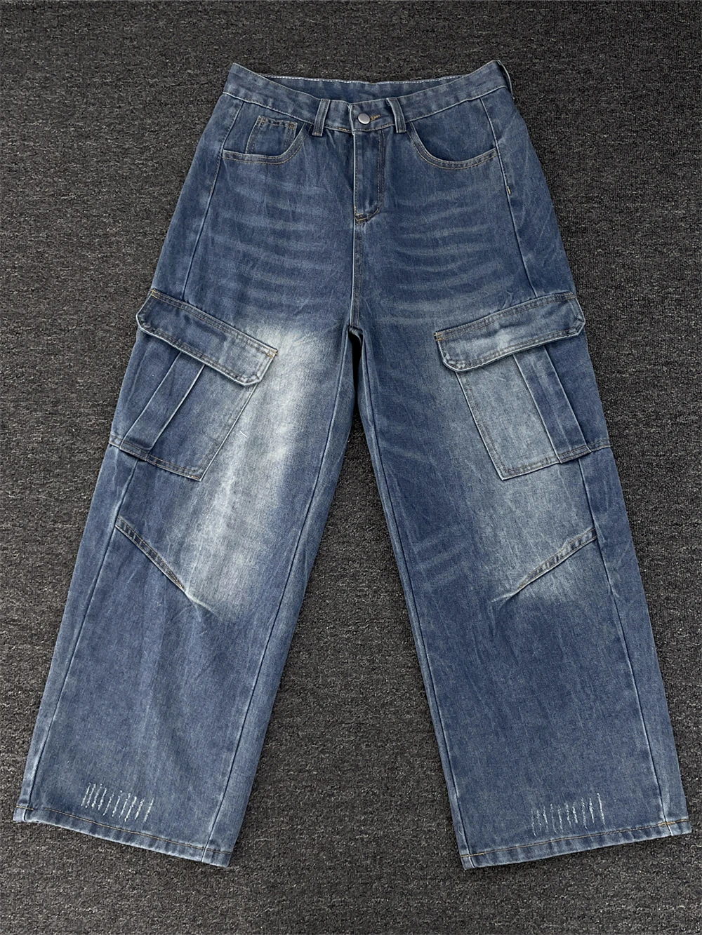 

American Heavyweight Multi-Pocket Wide Leg Jeans Men's Autumn Vintage High Street Washed Workwear Trousers Casual Loose Fit