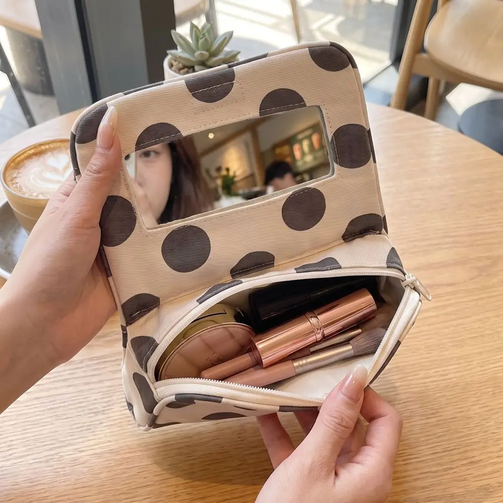 Portable Canvas Polka Dot Cosmetic Bag Large Capacity Stripe Small Item Bag Multifunctional Simple Jewelry Storage Bag Girls