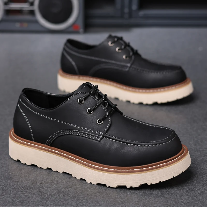 Spring Autumn Fashion Vintage British Men Shoes High Quality Breathable Ankle Boots Tooling Round Toe Lace-up Motorcycle Boots