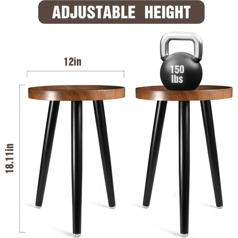 حامل نباتات داخلي من الخشب في منتصف القرن بلمسة نهائية من خشب الجوز، حامل نبات طويل القامة لوعاء الزهور، علامة تبويب جانبية صغيرة مستديرة حديثة #3