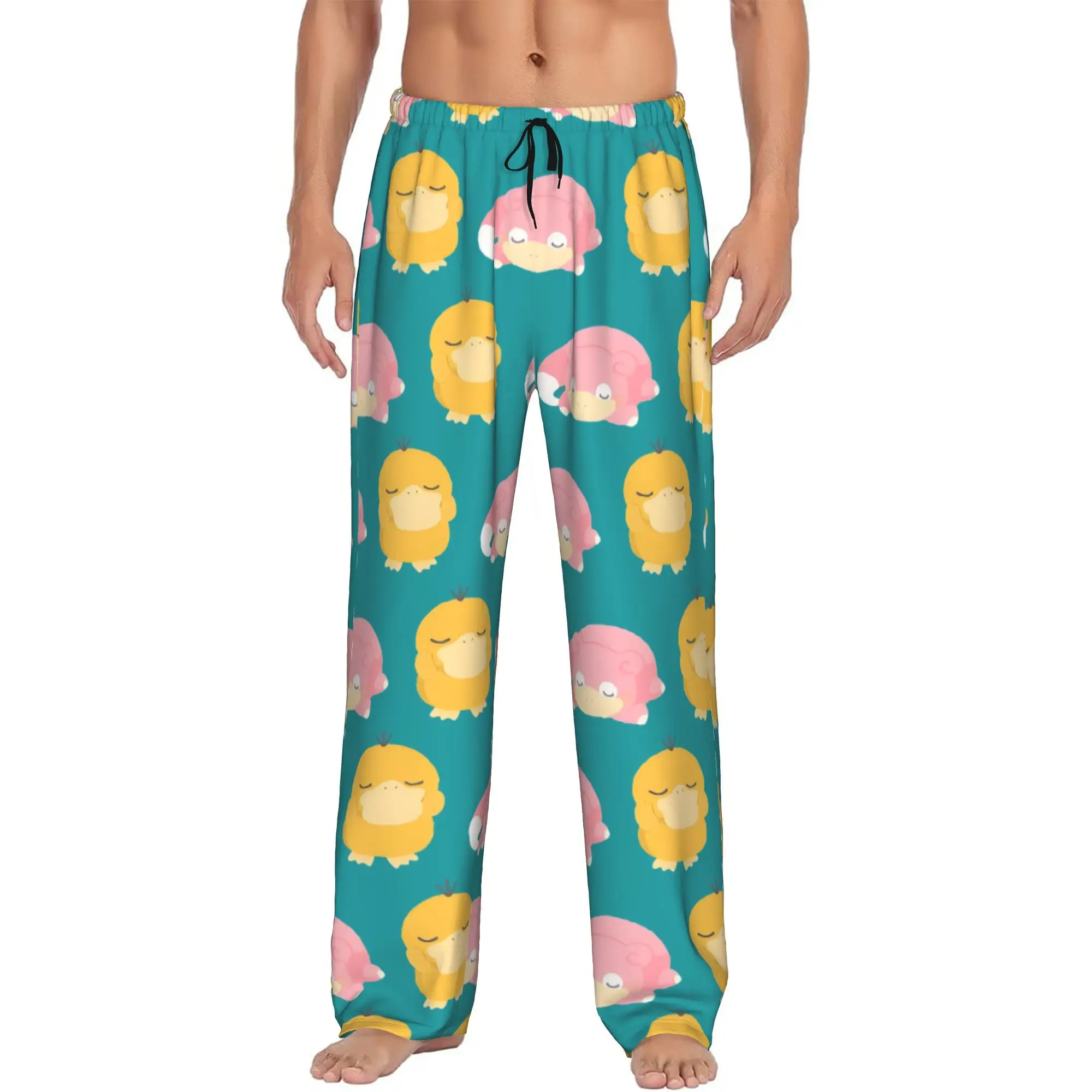 Custom Men P-Psyducked Cartoon Pajama Pants Print Duck Anime Sleep Sleepwear Bottoms with Pockets