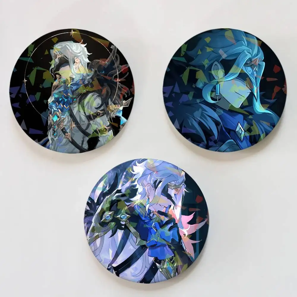 Genshin Impact Il Dottore-broches redondos exquisitos con insignia láser, pines creativos para ropa, sombrero, mochila, accesorios de regalo