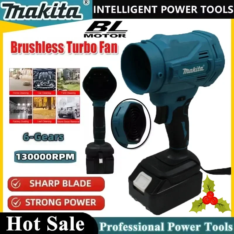 

Высокоскоростная бесщеточная электрическая воздуходувка Makita, 6-скоростной турбовентилятор, 130000 об/мин, мощный беспроводной воздуходув-пылесос 18В