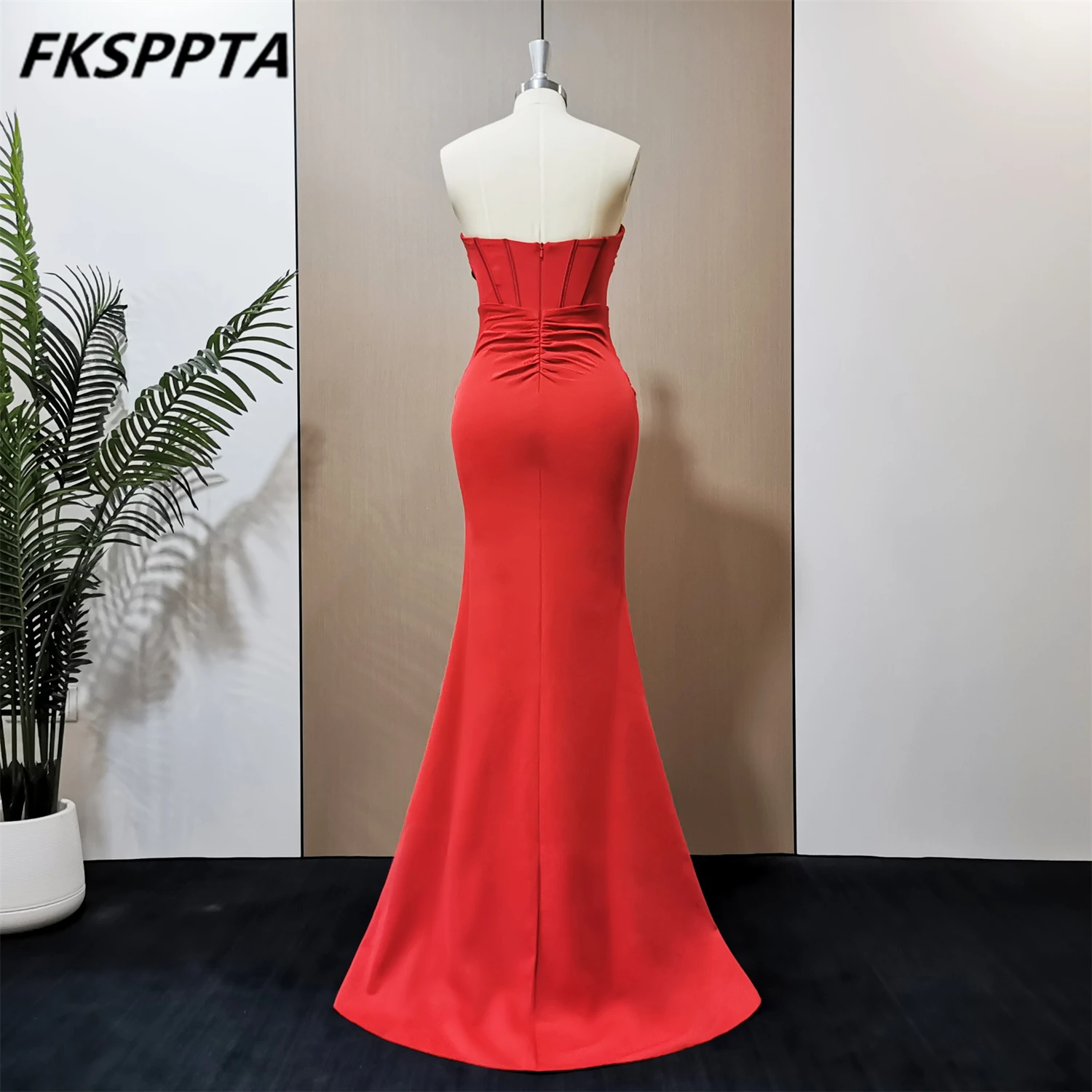 Real Photos 2024 Red Mermaid Backless Evening Dress Sweetheart Side Split Long Elastic Prom Party Gowns In Stock