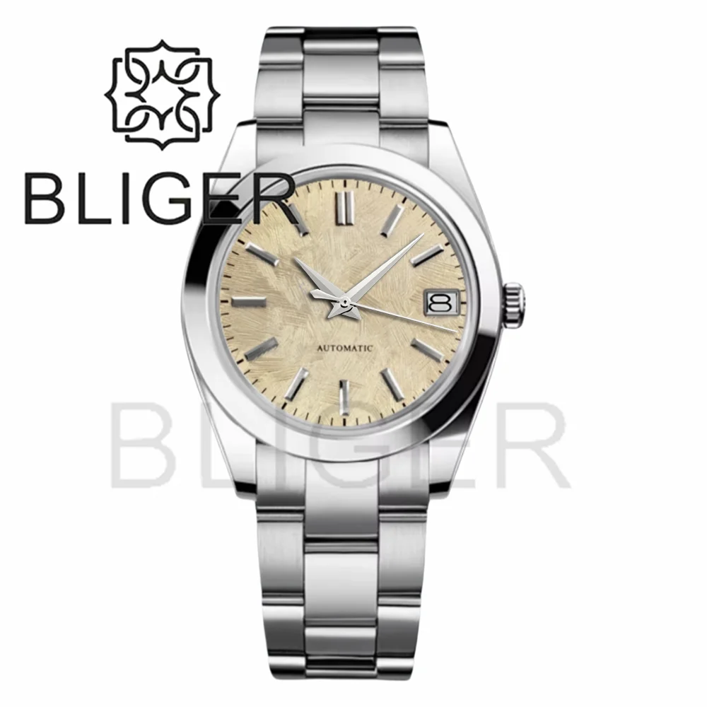 BLIGER 36mm39mm Custom logo Green Dial Watch Sakura Pink Ice Blue Texture Dial Sapphire Glass Waterproof NH35 Automatic Movement view 6