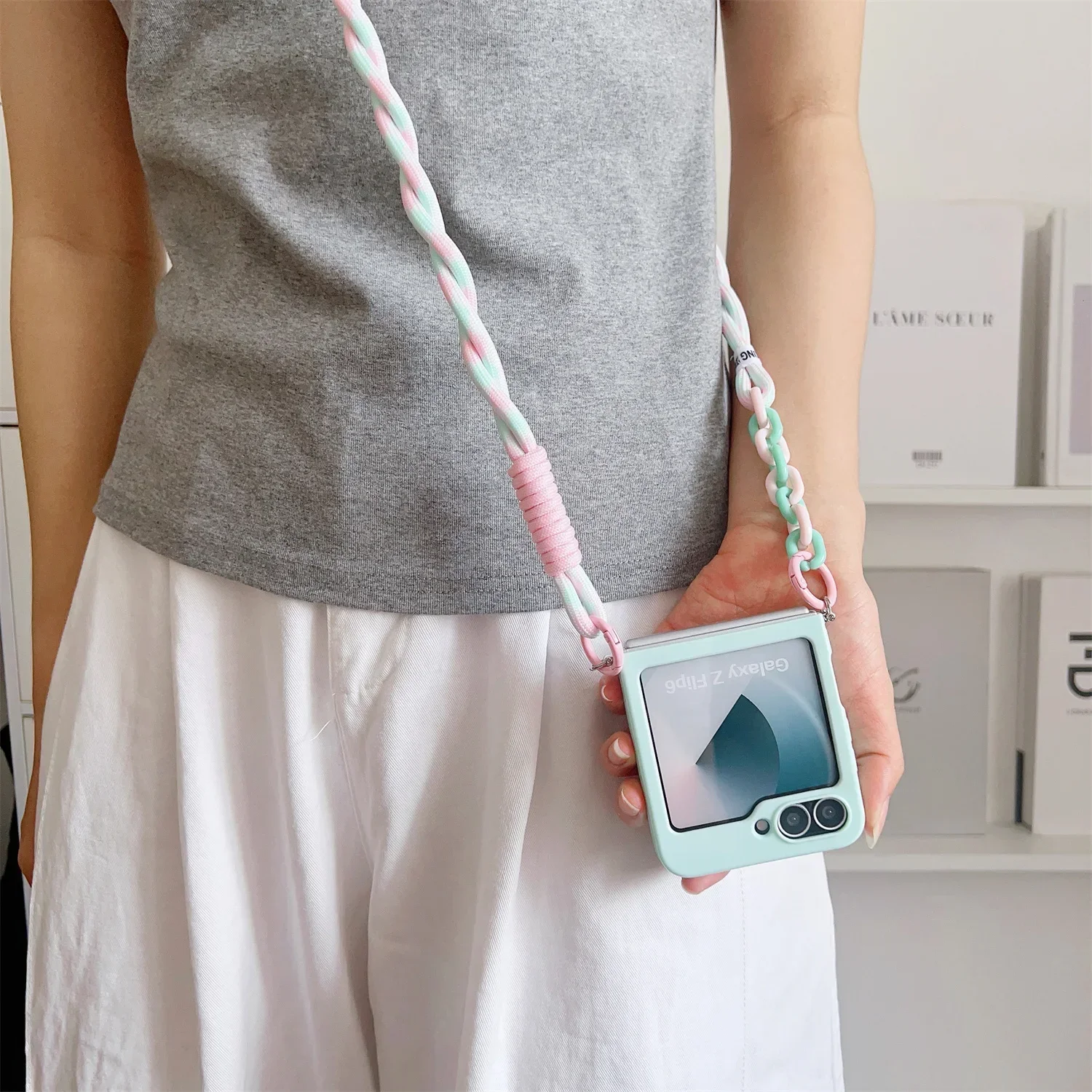 Candy Solid Schutzhülle mit Umhängeband, schlanke Handyhülle für Samsung Galaxy Z Flip 8 7 4 5 6 Flip6 Flip7, niedliche Hülle – Detail 8