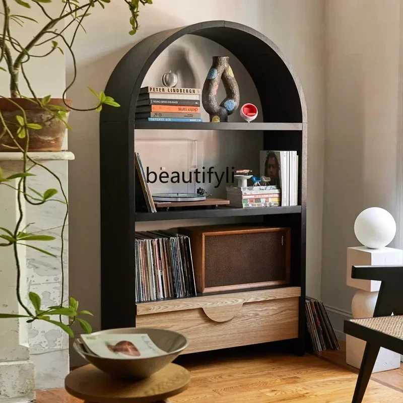 

VFrench Arched Bookshelf American Retro Solid Wood Side Cabinet Storage Cabinet Simple Display Rack