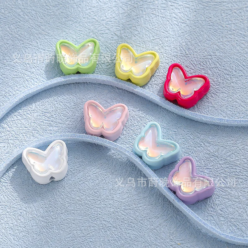 5pcs Zinc alloy paint colored butterfly perforated beads DIY mobile phone chain bracelet beaded bead spacer jewelry accessories