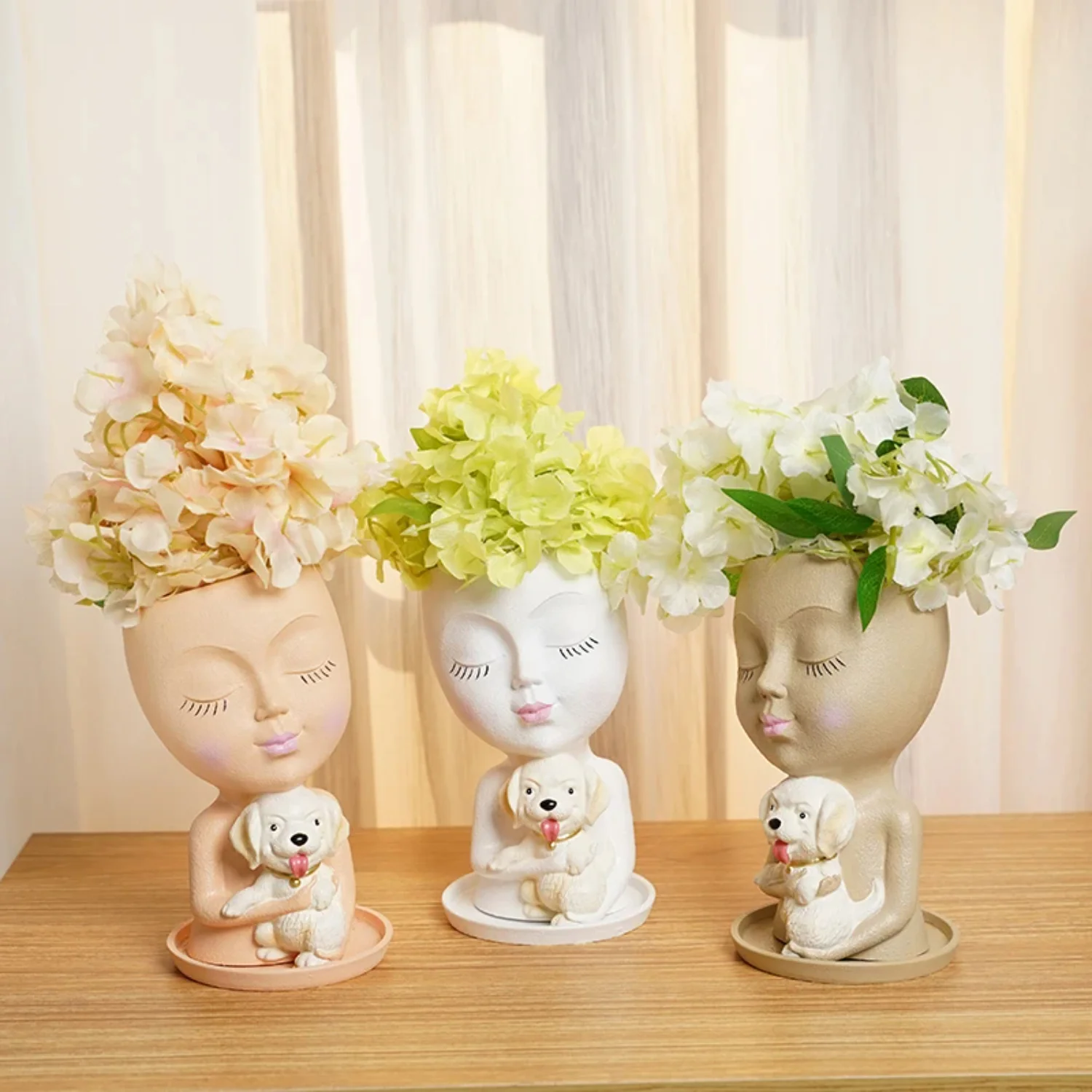 

Girl Holding Dog Plant Flower Pot Resin Horticultural Landscape Interior Decoration Art Desktop Items