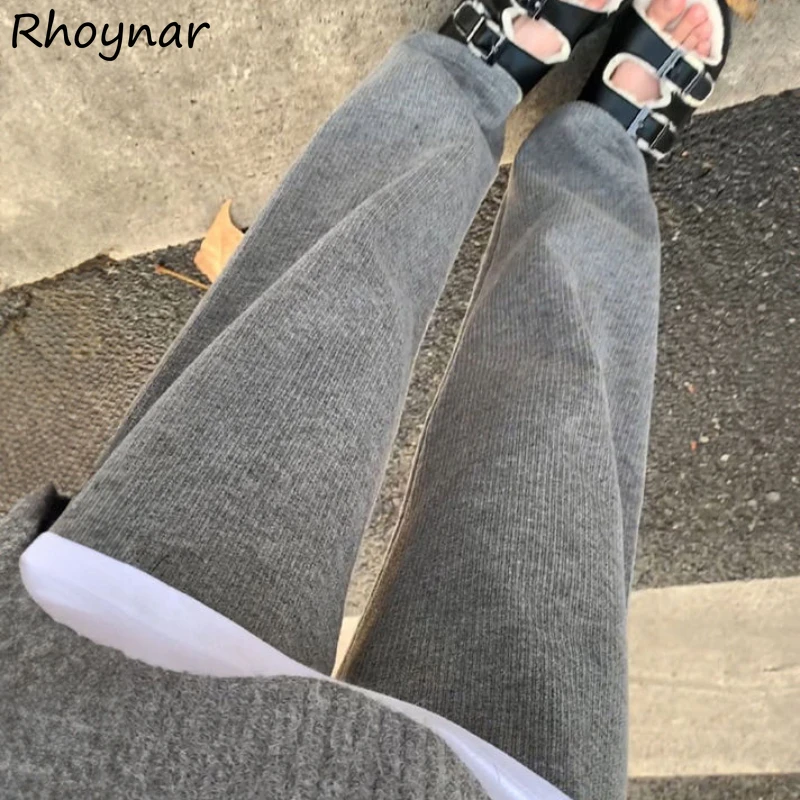 Pants Women Straight Wide Leg Solid Casual High Waist Loose Winter Spring Thick Warm Daily Preppy Plus Velvet Ulzzang Baggy