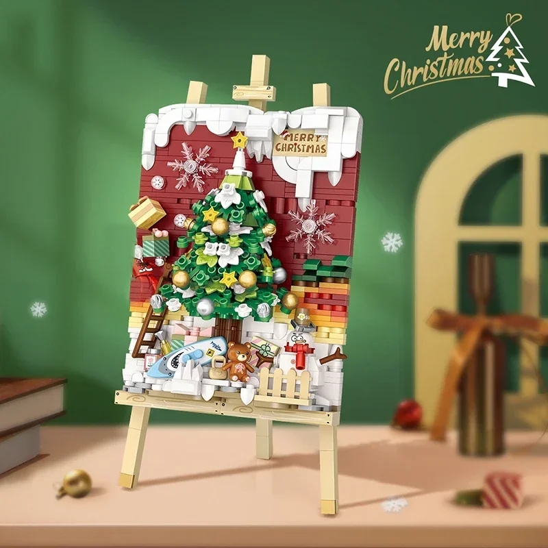 Creative Painting Cartoon Building Blocks Cute Christmas Tree Ornaments Assembled Bricks Toys Gifts for Adults and Children