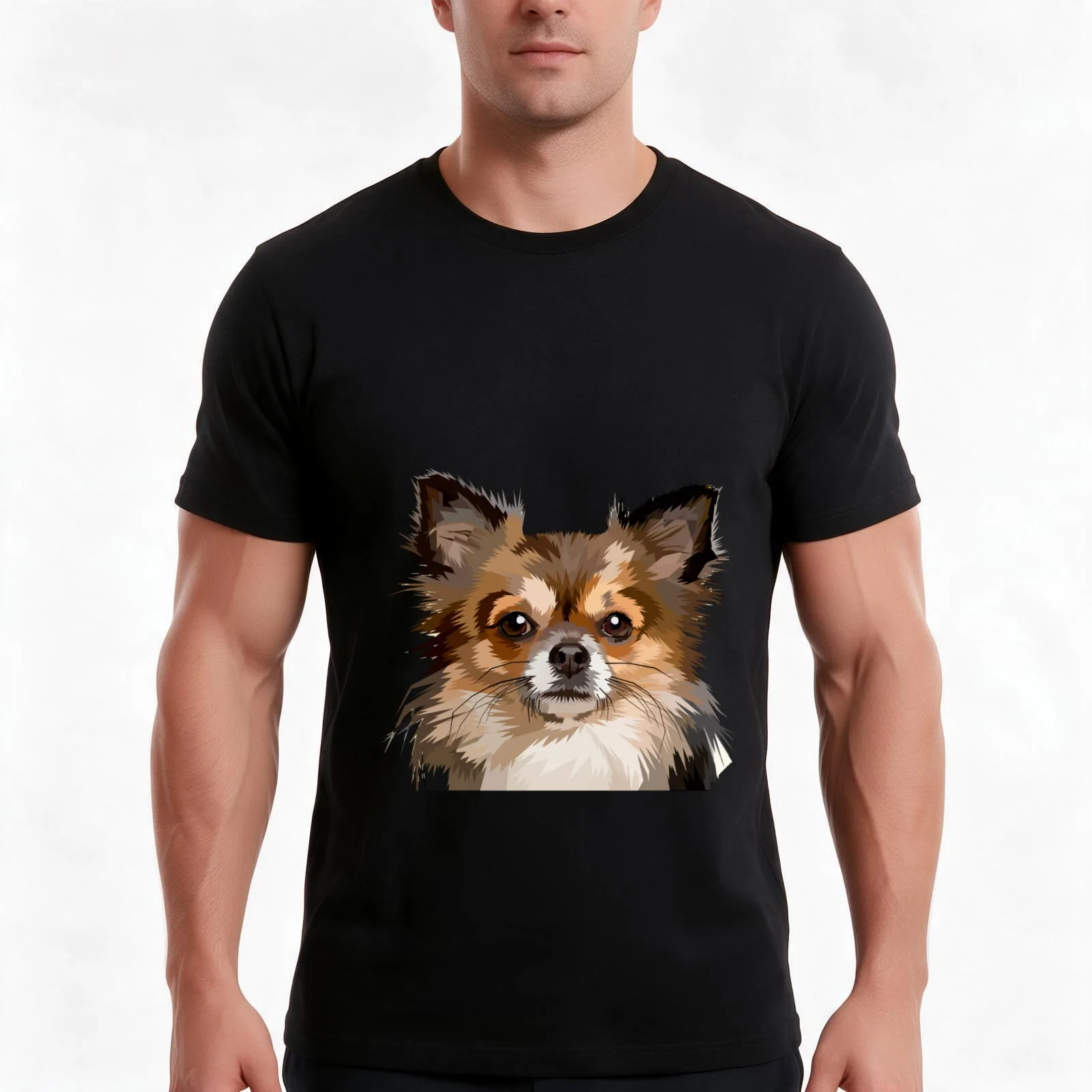 Long haired Chihuahua Brown Head Face T-Shirt, Summer Casual Cotton Tee, Oversized Streetwear Tops, Vintage Graphic Print