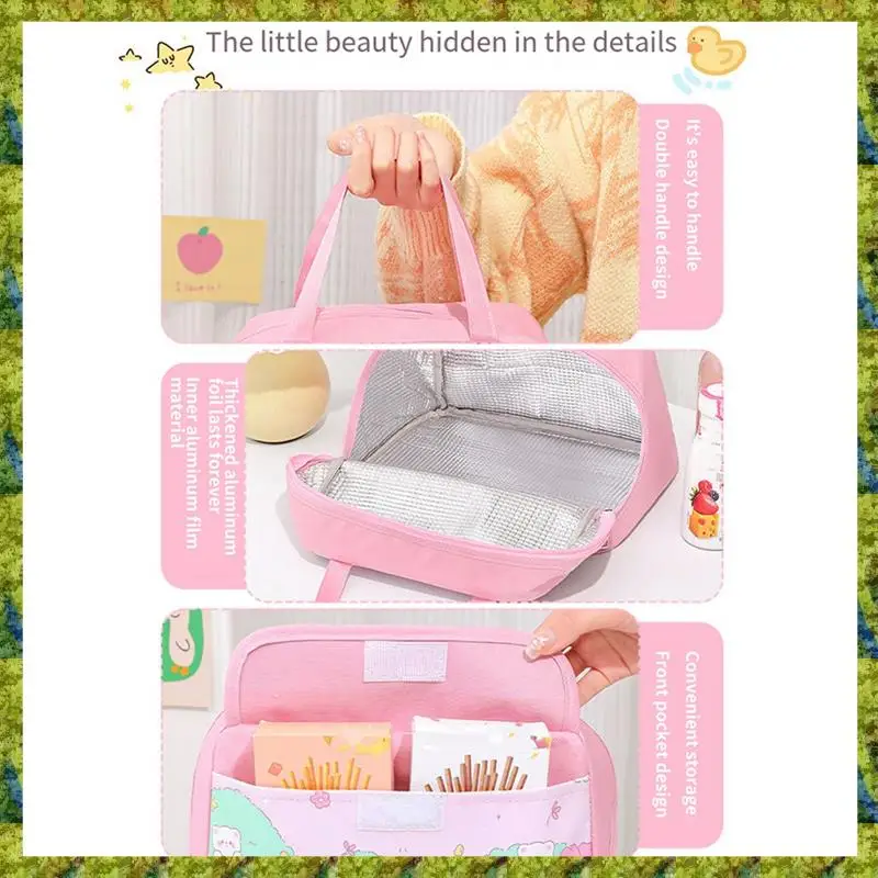 UISN Kawaii Portable Lunch Bag Pink Insulated Lunch Container For Women Adult Work Outdoor Camping Durable