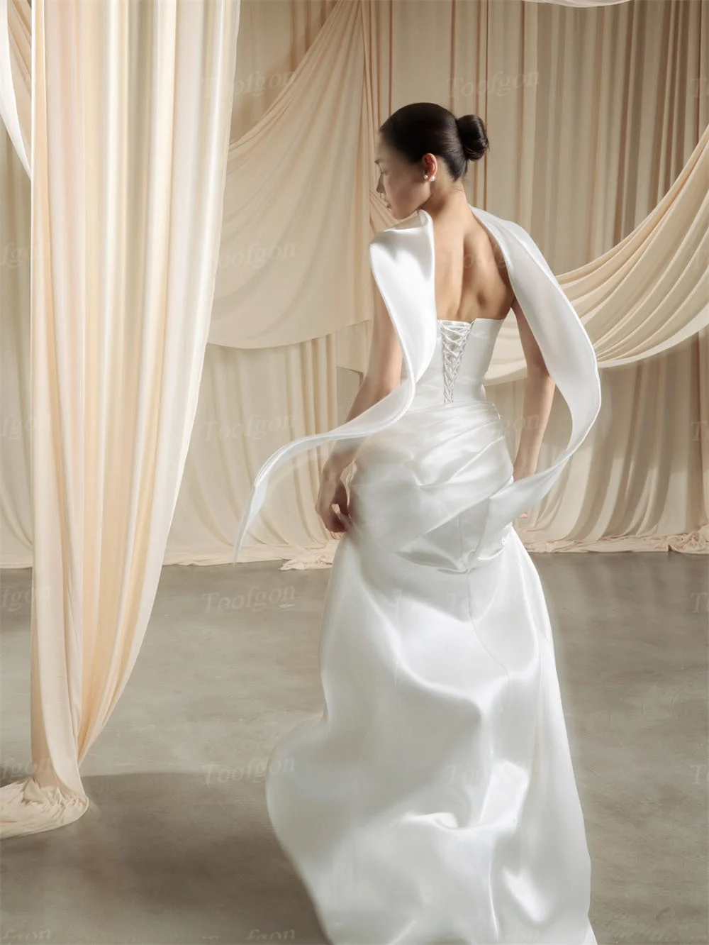 Toofgon Customized Soft Satin Bridal Wedding Dresses Neck Wrap Corset Bride Dress Women's Formal Party Wedding Photo Shoot Gowns