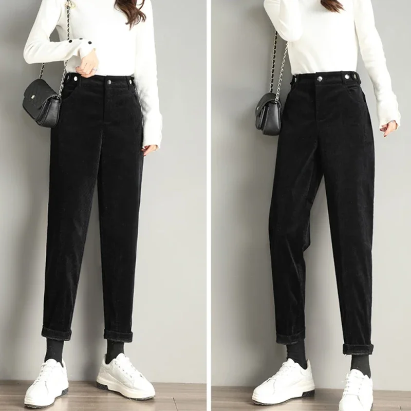 

Casual Loose Trousers Pantaloni Donna All-match Vintage Corduroy Pants Women Autumn Winter Straight High-waist Baggy Pants 24039