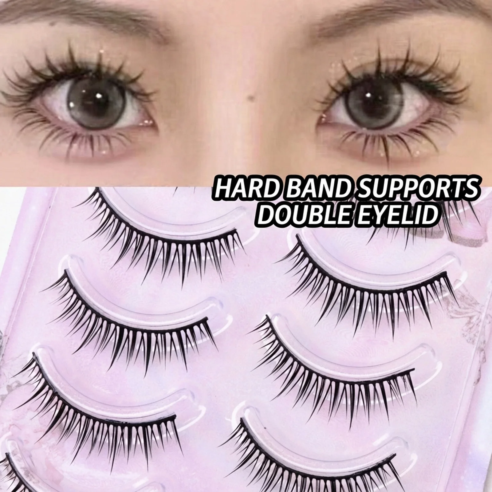 5 Pairs Korean Style False Eyelashes Natural Look Daily Wear for Single Eyelids Hard Stem Lashes Monolid Eye Makeup Tools