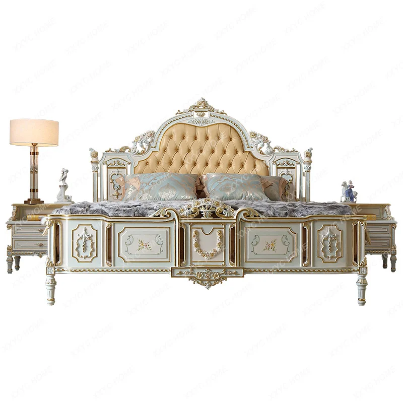 Hersha Court French Furniture Solid Wood Carving Rococo Crack Paint 2 M Double Bed 1.8 M Marriage Bed P2