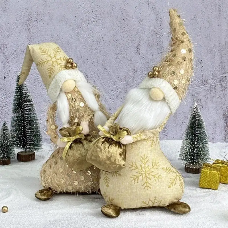 Santa Gnomes Christmas Plush Dolls Sequins Snowflake Swedish Tomtes Stuffed Toy for Shelf or Desktop Decoration Ornament