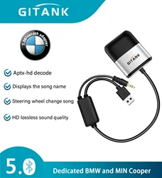 GITANK Bluetooth 5.0 aptX-HD Adapter with Y Cable for BMW USB+AUX iPod iPhone Music Interface(Not suitable for MINI)