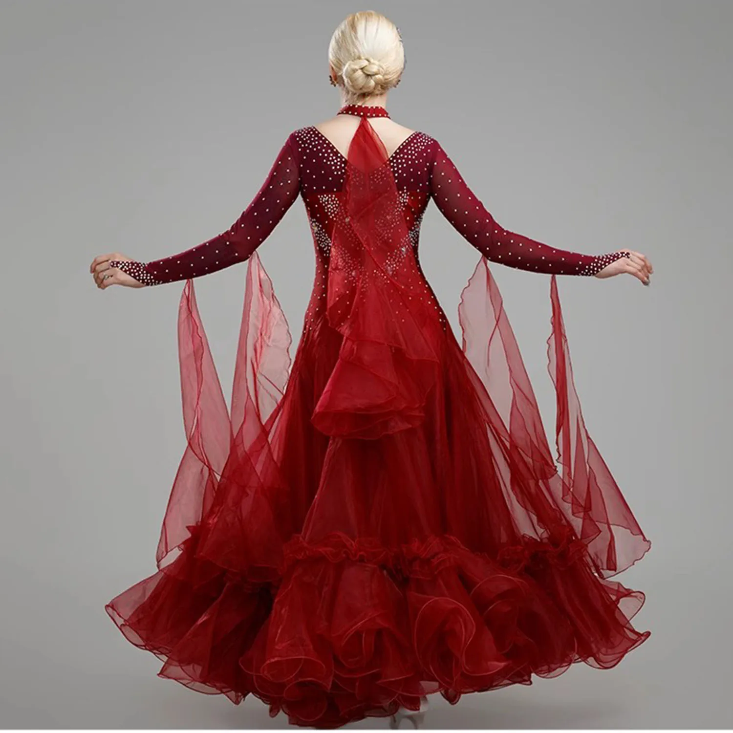 Vestidos largos de noche nuevos en vestidos con mangas Ropa de baile Vestido de vals de salón Traje de escenario para niña Vestidos de baile Samba 0795