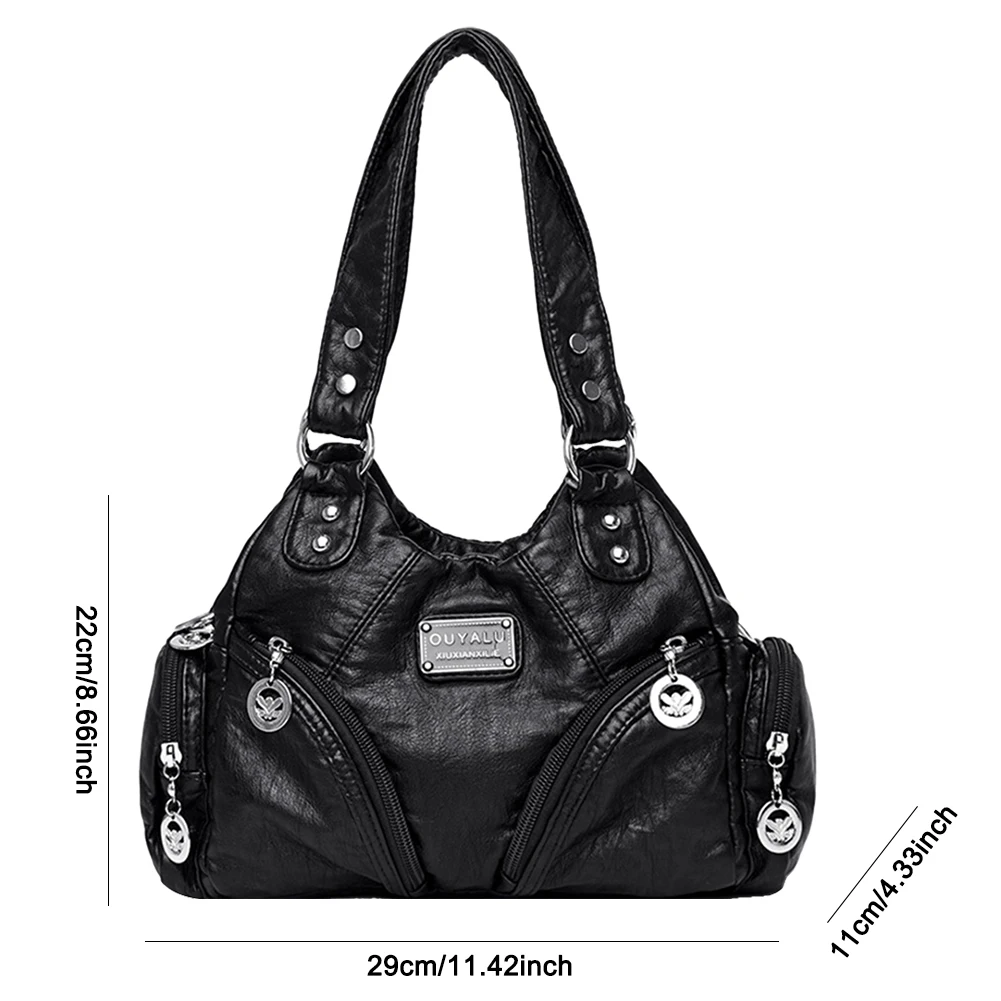 

Женская сумка с металлическими заклепками и несколькими карманами, повседневная сумка подмышками со съемным ремешком, винтажная сумка на ремне, женская дорожная сумка