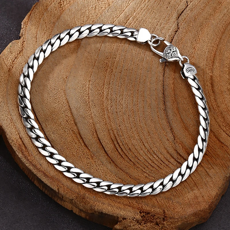 

Real 925 Sterling Silver Bracelet For Men Women Solid Curb Link Flat-cut Chain Italy Snake Bracelets Jewelry Boyfriend Gift