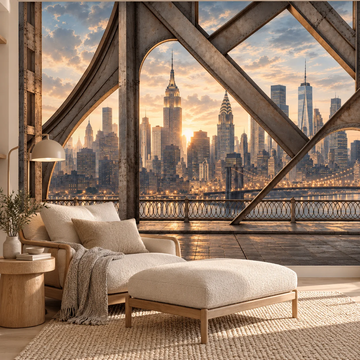 New York City Wall Mural Brooklyn Bridge Skyline Sunset Wallpaper Non Self Adhesive Living Room Bedroom Urban Skyline Wall Decor