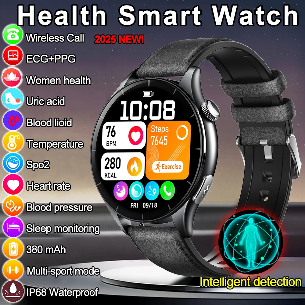 

2025 NEW Health Care ECG+PPG Smart Watch Precise Blood Lipids Pressure Body Analysis AI Voice BT call IP68 Waterproof Smartwatch