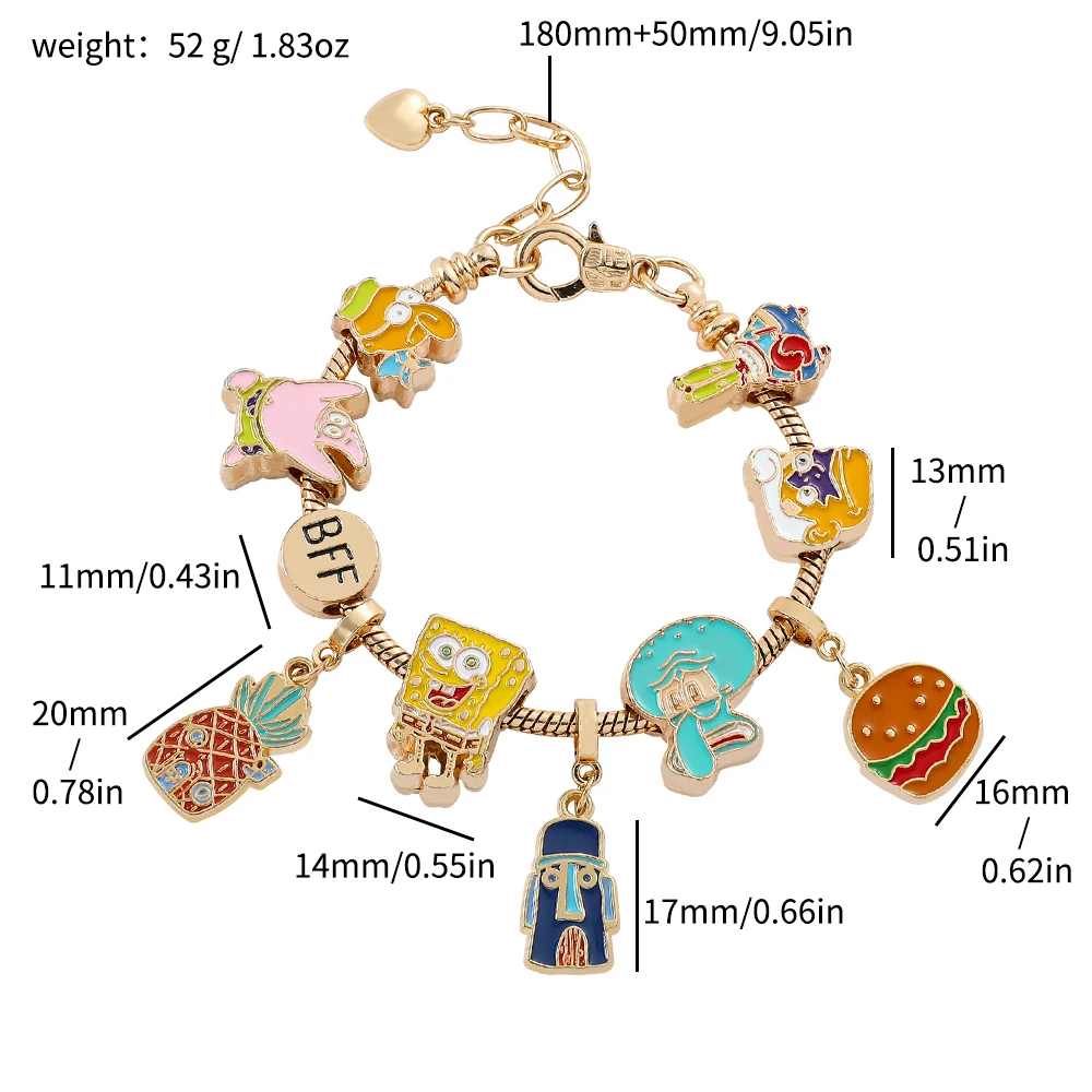 Cartoon SpongeBob SquarePants Bracelet - BFF Letter Pineapple House Pendant Jewelry for Girls