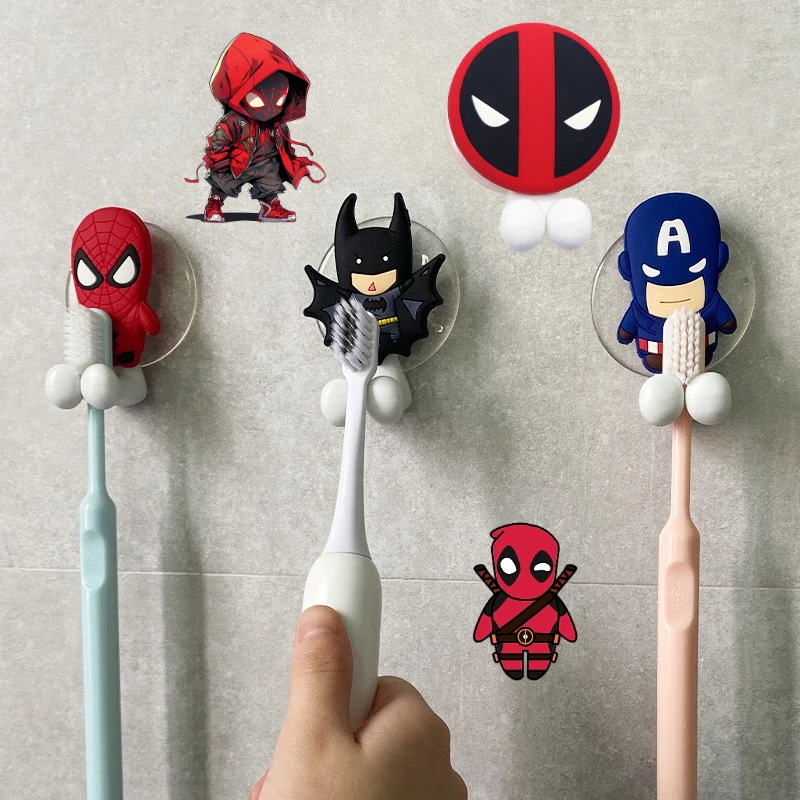 Marvel Spider-Man Toothbrush Holder Anime Wall Mounted Shelf Bathroom Cartoon Wall Hanging Shelf Kitchen Hangers Hook Organizer