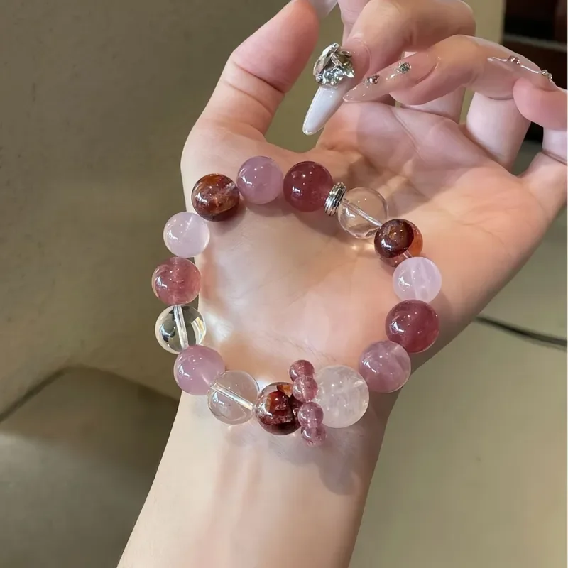 Natural purple horse powder crystal strawberry crystal white crystal Duobao bracelet red glue flower white ghost lucky peach