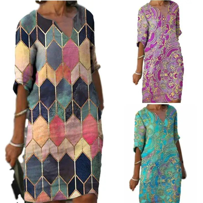 تنورة صيفية غير رسمية مطبوعة Dr مقاس كبير للنساء في الشارع Sle مستديرة Ne خصر فضفاض طويل Sve متوسط الطول H قرد