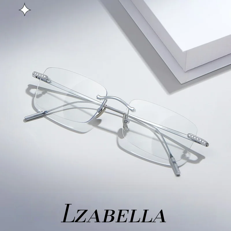 

Lzabella New Men's and women's Big Square Super Light Fashion Luxury Rimless Glasses Diamond Retro Elegant Eyeglasses baf0666