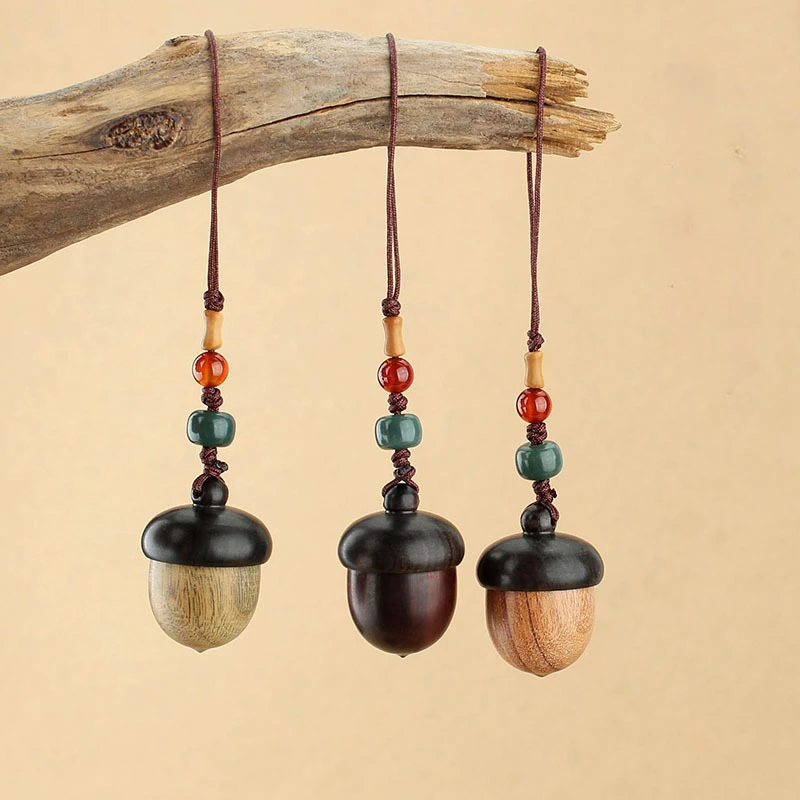 Vintage Wood Acorn Phone Pendant Hanging Keyring Keychains with Removable Lids Gift for Kids and Friends