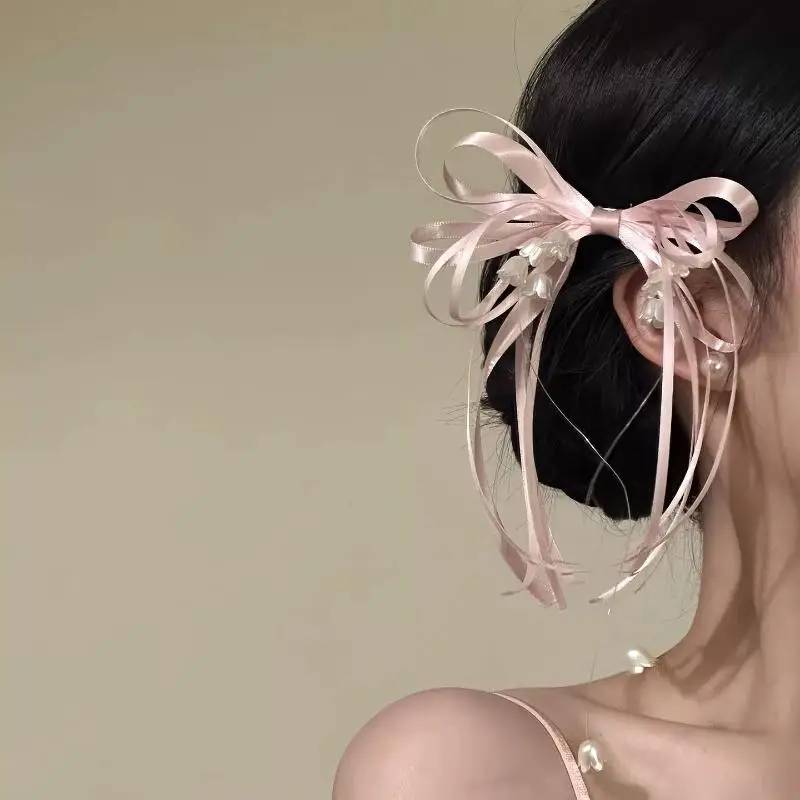 Kirschblüten-Glocken-Lilien-Haarspange mit Schleife, seitliche Haarspange im Feen-Stil für Damen, Vintage-Blumen-Haaraccessoire – Detail 3