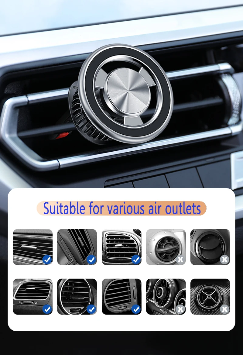 Magnetischer Handyhalter, kompatibel mit MagSafe, Autohalterung für iPhone 14, 13, 12, Auto-Entlüftungsclip, Handyhalterung, Handyhalterung – Detail 20