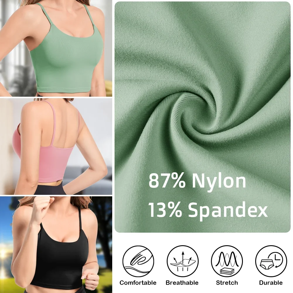 Women Sports Yoga Bras Anti Sweat Fitness Seamless Top Push Up Vest With Removable Pads Slim Straps Wire Free Gym Workout Tops