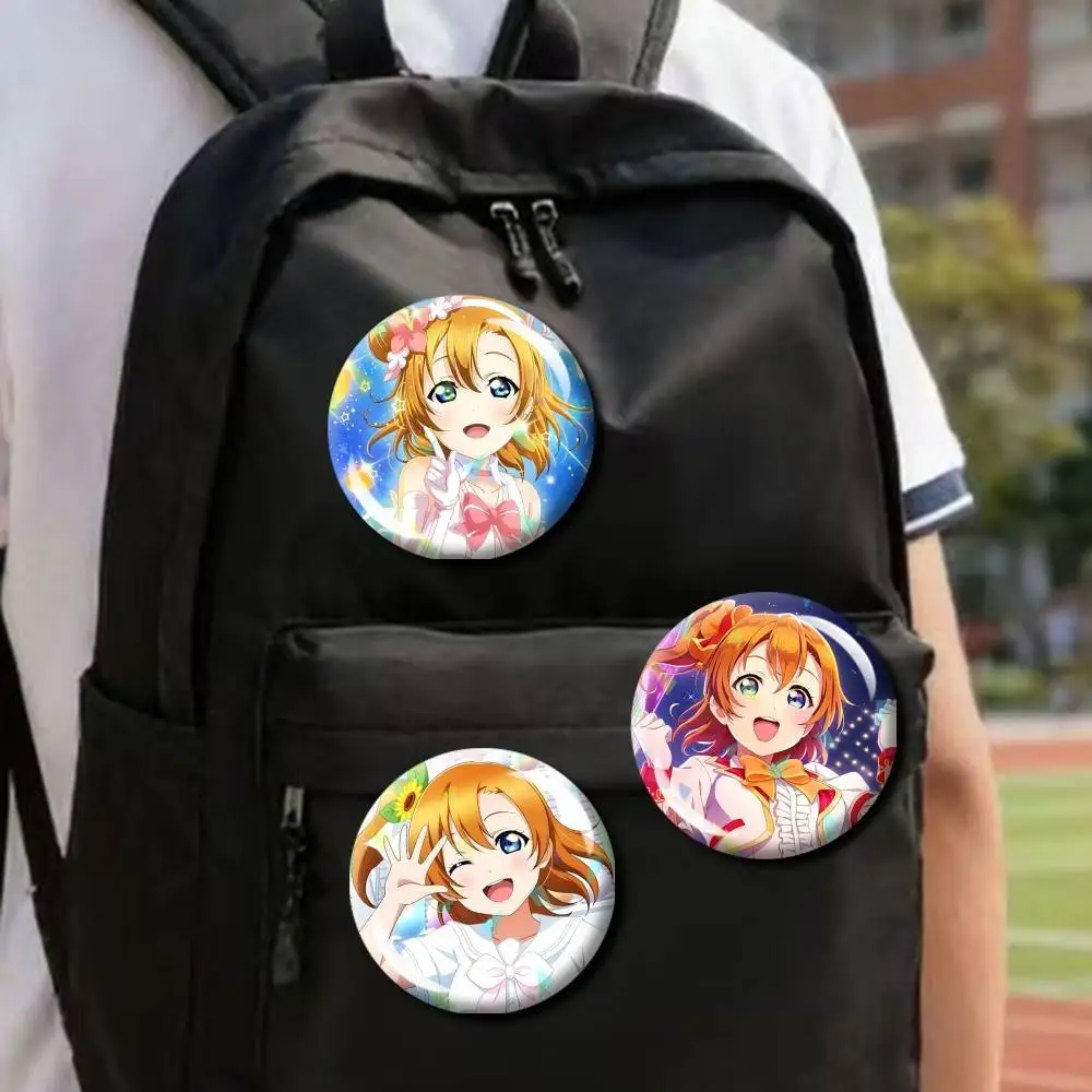Official H-Honoka Kosaka LoveL-us Round Brooch Pins, Personalized Badges With Broken Glass Design Fashion Accessory