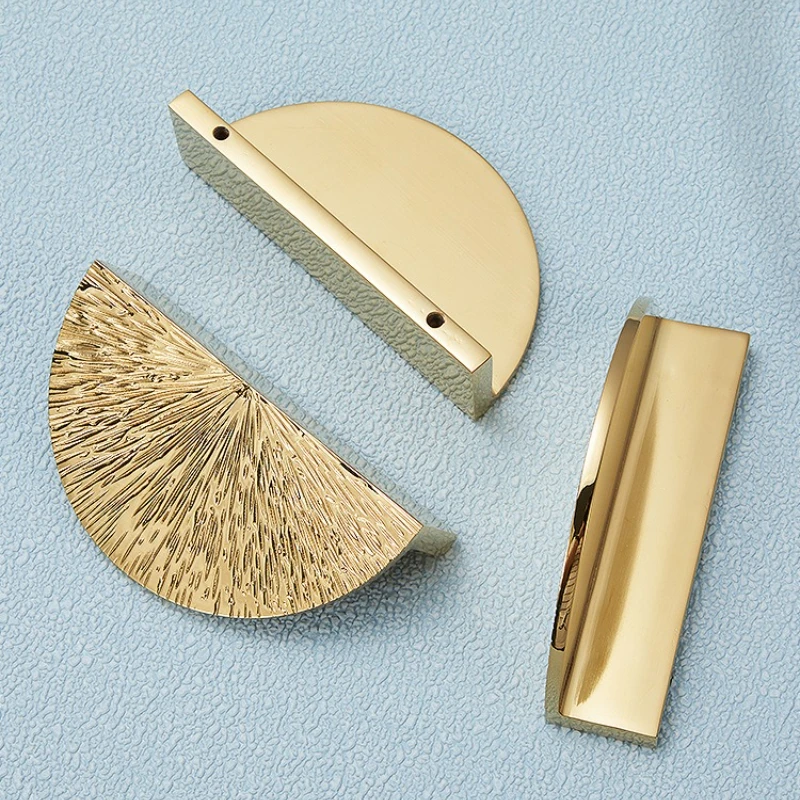 Brass Hammered Half-Round Cabinet Pulls – Light-Luxury Drawer and Wardrobe Handles in Electroplated Mid-Century Vintage Finish
