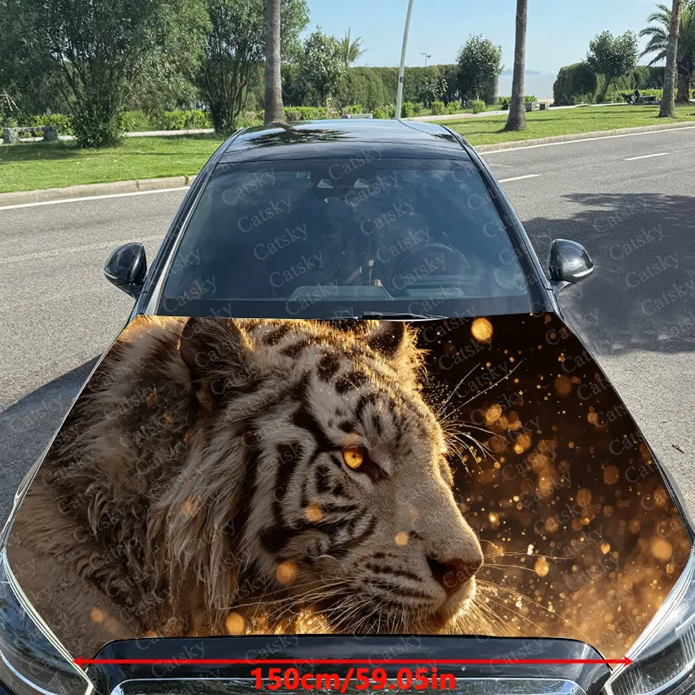 Eye-Catching Flame Tiger Car Cover Sticker, Auto Hood Decal, Car Exterior Scratch Resistant Decal, Trendy Gift for Car Lovers, E