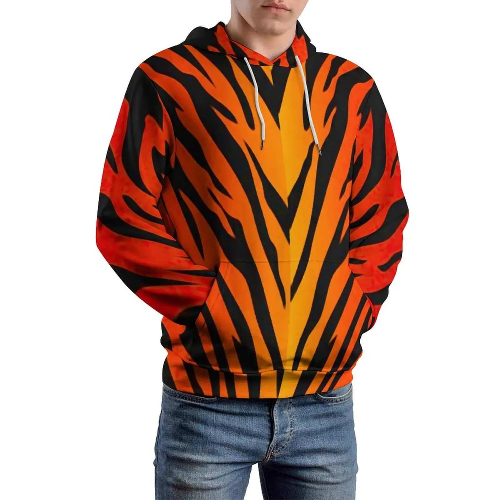 

Abstract Fire Loose Hoodies Tiger Stripes Print Y2k Pullover Hoodie Unisex Long Sleeve Oversized Casual Pattern Sweatshirts