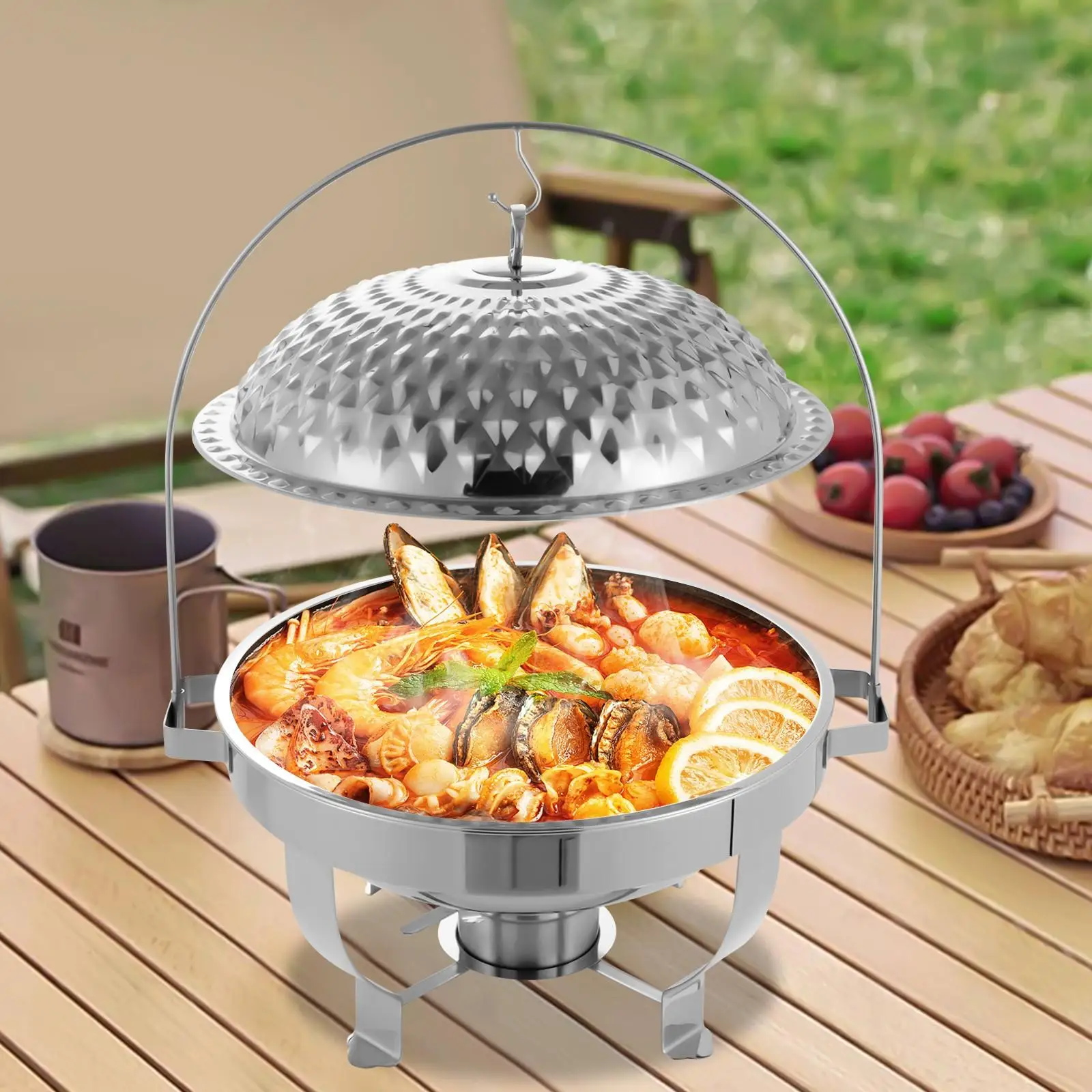 

Elegant Diamond-Cut Lid Food Warmer 8L in Silver Tone for Premium Catering and Banquets