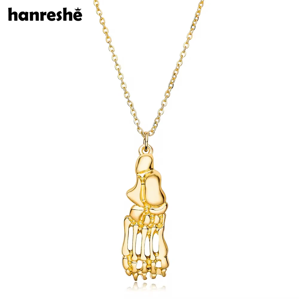 Hanreshe Medical Podiatry Bone Pendant Necklace Gold Color Orthopedic Medicine Jewelry for Orthopedist Doctors and Nurses Gifts