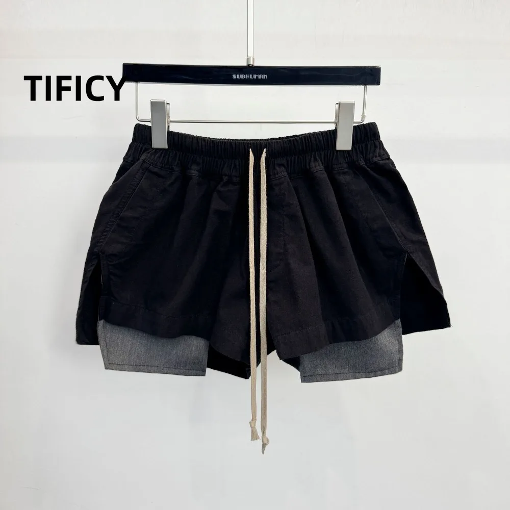 

High Street RO Style Shorts Women's Dark Style Mainline New Wax Coated Pocket Exposed Elastic Waist Drawstring Shorts