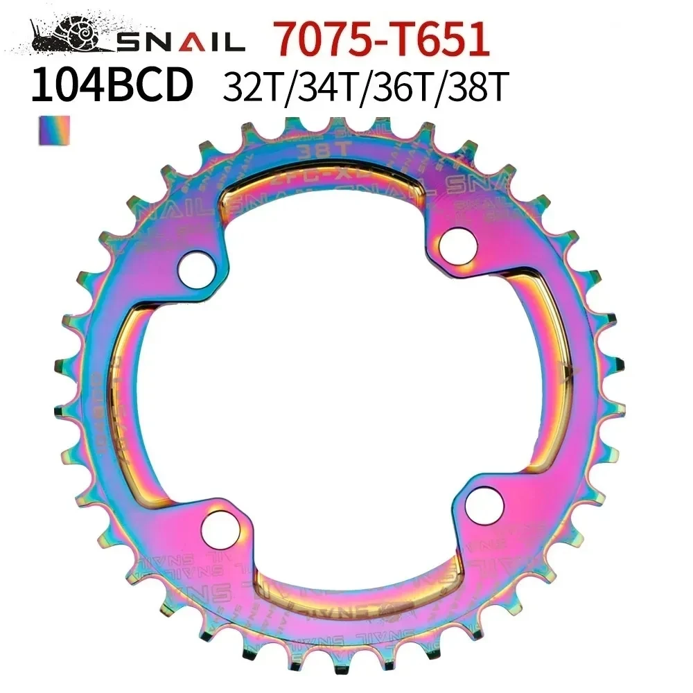 104 BCD Narrow Wide Rainbow Bicycle Chainring 32/34/36/38T Circular Chainwheel Colorful MTB Bike Crankset Plate Bicycle Crank