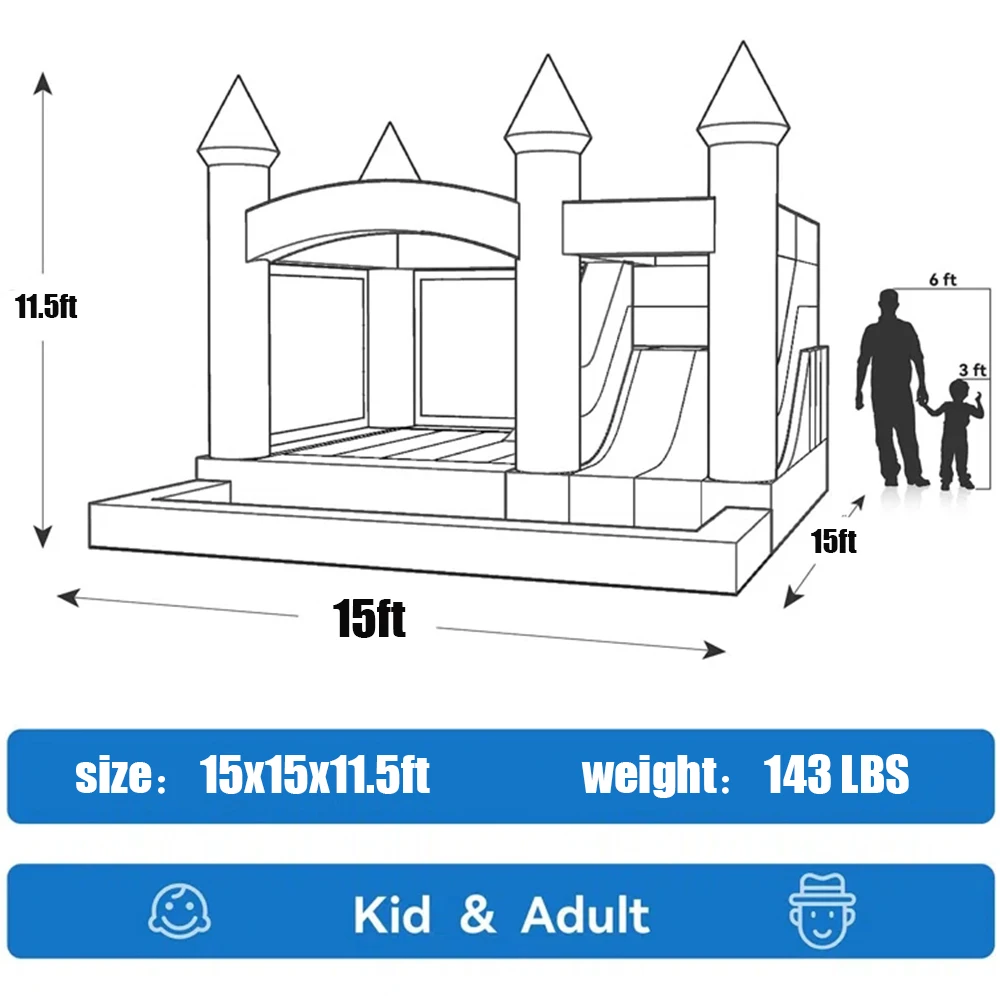 Casa inflável branca do salto Castelo com corrediça Poço da bola Jumper gigante do PVC Castelo Bouncy Cama de salto do casamento para o partido 3 em 1