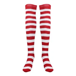Christmas Red White Stockings Thigh High Striped Over Knee Sock For Women Girls Halloween Christmas Holiday Xmas Gift