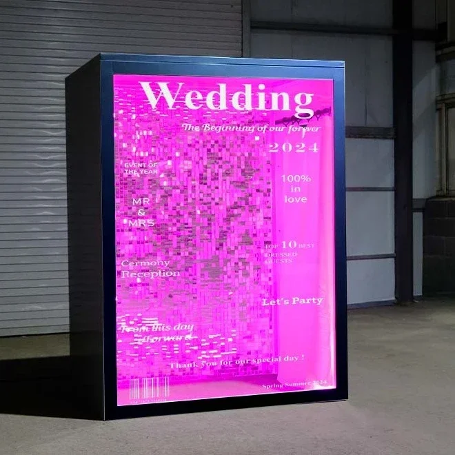 metal iron white custom acrylic text with light walk-in photo booth box backdrops for wedding party decoration